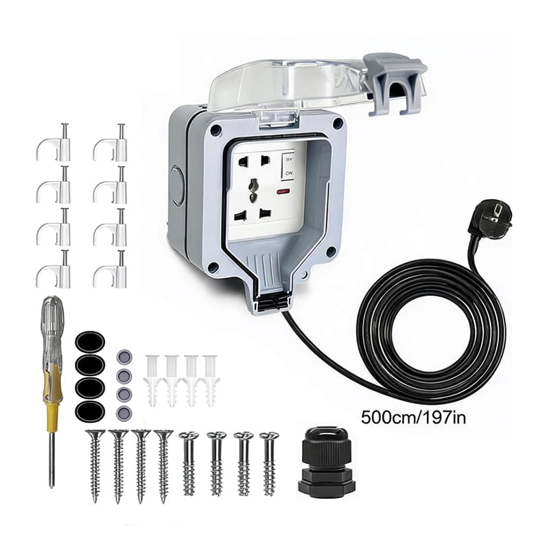 Caja de enchufe exterior impermeable IP66 con interruptor UE Tomas impermeables para exteriores